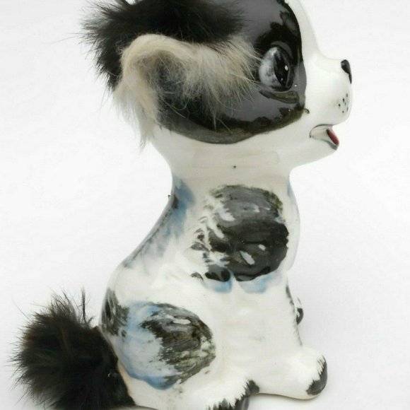 Vintage Ries Ceramic Puppy Dog Figurine w/ Applied Fur Made in Japan - Picture 4 of 6